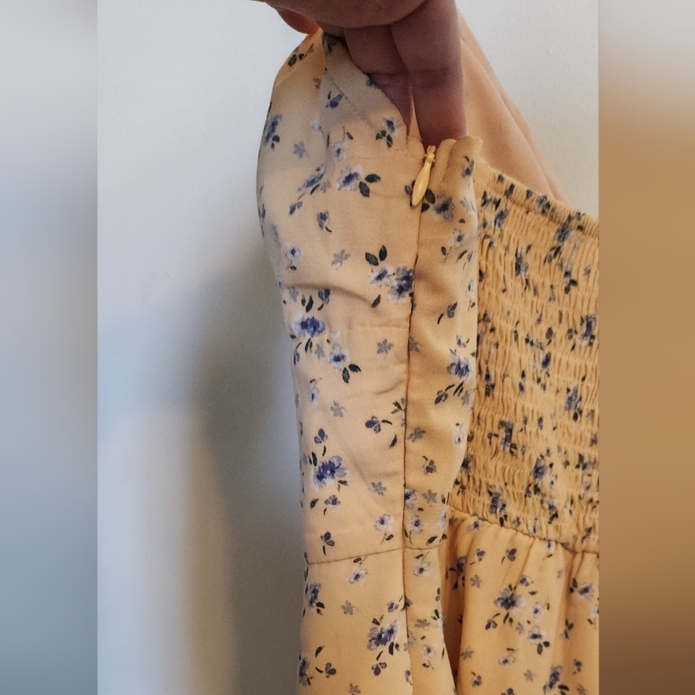 Yellow and Blue Tie Front Dress - Picture 6 of 6